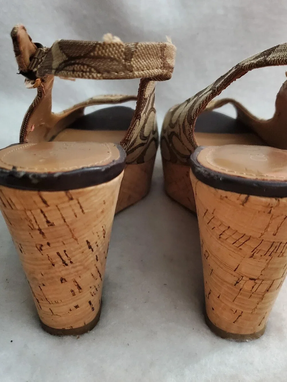 Coach Brown Signature Canvas Cork Platform Wedges